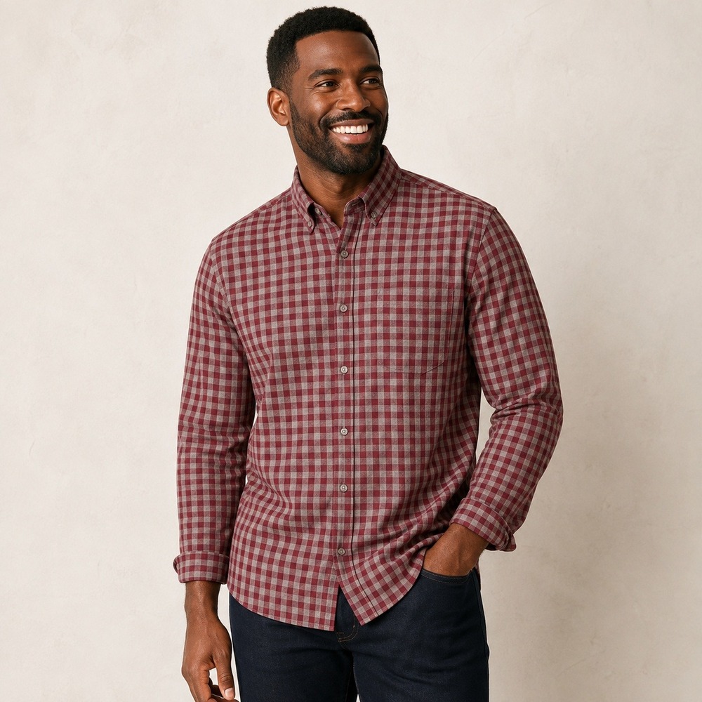Mizzen+Main 1WS-0351 Performance Shirt Mens L Red Grey Gingham Classic Fit